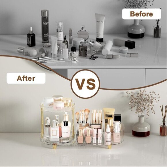 New Rotating Makeup Organizer Tray, 5-Compartment Vanity & Skincare Storage - Picture 3 of 7